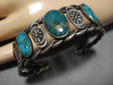 Striking Early 1900's Vintage Native American Navajo Turquoise Sterling Silver Bracelet Old-Nativo Arts