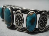 Striking Early 1900's Vintage Native American Navajo Turquoise Sterling Silver Bracelet Old-Nativo Arts