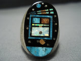 Striking Intricate! Native American Jewelry Navajo Turquoise Coral Kachina Sterling Silver Ring-Nativo Arts