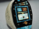 Striking Intricate! Native American Jewelry Navajo Turquoise Coral Kachina Sterling Silver Ring-Nativo Arts