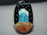 Striking Native American Jewelry Navajo Sterlingsilver Deep Space Kachina Turquoise Sterling Silver Ring-Nativo Arts