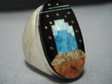 Striking Native American Jewelry Navajo Sterlingsilver Deep Space Kachina Turquoise Sterling Silver Ring-Nativo Arts