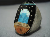 Striking Native American Jewelry Navajo Sterlingsilver Deep Space Kachina Turquoise Sterling Silver Ring-Nativo Arts