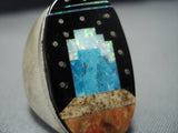 Striking Native American Jewelry Navajo Sterlingsilver Deep Space Kachina Turquoise Sterling Silver Ring-Nativo Arts