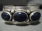 Striking Navajo 'Domed Lapis' Native American Jewelry Silver Shells Bracelet-Nativo Arts