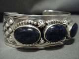 Striking Navajo 'Domed Lapis' Native American Jewelry Silver Shells Bracelet-Nativo Arts