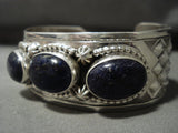 Striking Navajo 'Domed Lapis' Native American Jewelry Silver Shells Bracelet-Nativo Arts