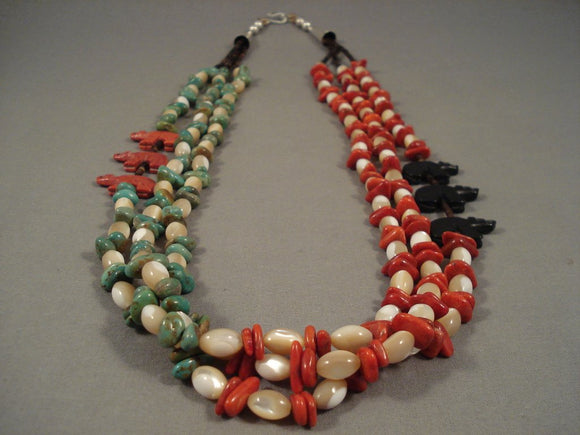 Striking Navajo Turquoise Coral Heishi Sterling Native American Jewelry Silver Necklace-Nativo Arts