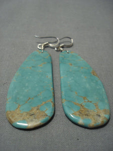 Striking Santo Domingo Royston Green Turquoise Native American Jewelry Silver Earrings-Nativo Arts