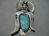 Striking Vintage Native American Jewelry Navajo Green Turquoise Sterling Silver Pendant Pin Old-Nativo Arts