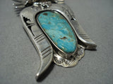 Striking Vintage Native American Jewelry Navajo Green Turquoise Sterling Silver Pendant Pin Old-Nativo Arts