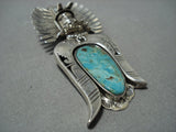Striking Vintage Native American Jewelry Navajo Green Turquoise Sterling Silver Pendant Pin Old-Nativo Arts