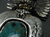 Striking Vintage Native American Jewelry Navajo Green Turquoise Sterling Silver Pendant Pin Old-Nativo Arts