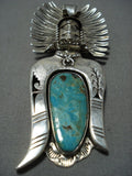 Striking Vintage Native American Jewelry Navajo Green Turquoise Sterling Silver Pendant Pin Old-Nativo Arts