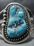 Striking Vintage Native American Jewelry Navajo Sterling Silver Rare Turquoise Cuff Bracelet Old-Nativo Arts
