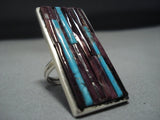 Striking Vintage Native American Jewelry Navajo Turquoise Purple Sterling Silver Ring-Nativo Arts