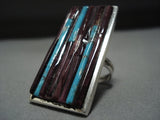 Striking Vintage Native American Jewelry Navajo Turquoise Purple Sterling Silver Ring-Nativo Arts