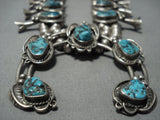 Striking Vintage Native American Jewelry Navajo Turquoise Sterling Silver Squash Blossom Necklace-Nativo Arts