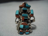 Striking Vintage Native American Jewelry Zuni Sterling Silver Kachina Turquoise Ring Old-Nativo Arts
