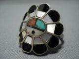 Striking Vintage Native American Jewelry Zuni Turquoise Sterling Silver Feather Ring Old-Nativo Arts