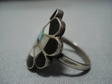 Striking Vintage Native American Jewelry Zuni Turquoise Sterling Silver Feather Ring Old-Nativo Arts