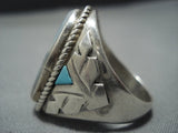 Striking Vintage Native American Jewelry Zuni Turquoise Sunface Sterling Silver Ring Old-Nativo Arts