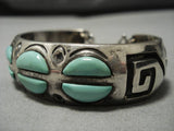 Striking Vintage Native American Navajo Duel Technique Turquoise Sterling Silver Bracelet Old-Nativo Arts