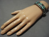 Striking Vintage Native American Navajo Duel Technique Turquoise Sterling Silver Bracelet Old-Nativo Arts