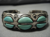 Striking Vintage Native American Navajo Duel Technique Turquoise Sterling Silver Bracelet Old-Nativo Arts