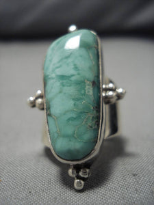 Striking Vintage Native American Navajo Green Turquoise Linda Johnson Sterling Silver Ring-Nativo Arts