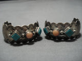 Striking Vintage Native American Navajo Half Moon Sterling Silver Turquoise Earrings Old-Nativo Arts