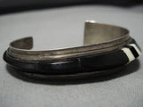 Striking Vintage Native American Navajo Inlaid Onyx Sterling Silver Bracelet Old-Nativo Arts