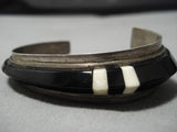 Striking Vintage Native American Navajo Inlaid Onyx Sterling Silver Bracelet Old-Nativo Arts