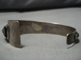 Striking Vintage Native American Navajo Inlaid Onyx Sterling Silver Bracelet Old-Nativo Arts