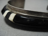Striking Vintage Native American Navajo Inlaid Onyx Sterling Silver Bracelet Old-Nativo Arts