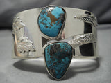 Striking Vintage Native American Navajo Rare Turquoise Sterling Silver Bracelet Old-Nativo Arts