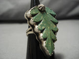 Striking Vintage Native American Navajo Running Water Royston Turquoise Leaf Stering Silver Ring-Nativo Arts