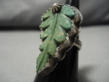 Striking Vintage Native American Navajo Running Water Royston Turquoise Leaf Stering Silver Ring-Nativo Arts