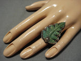 Striking Vintage Native American Navajo Running Water Royston Turquoise Leaf Stering Silver Ring-Nativo Arts