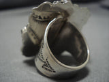 Striking Vintage Native American Navajo Sterling Silver Citrine Royston Turquoise Ring Old-Nativo Arts