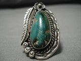 Striking Vintage Native American Navajo Sterling Silver Royston Turquoise Leaf Ring Old-Nativo Arts