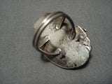 Striking Vintage Native American Navajo Sterling Silver Royston Turquoise Leaf Ring Old-Nativo Arts