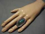 Striking Vintage Native American Navajo Sterling Silver Royston Turquoise Leaf Ring Old-Nativo Arts