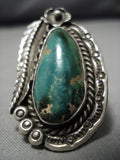 Striking Vintage Native American Navajo Sterling Silver Royston Turquoise Leaf Ring Old-Nativo Arts