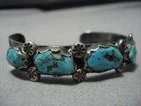 Striking Vintage Native American Navajo Zuni Blue Gem Turquoise Sterling Silver Bracelet Old-Nativo Arts
