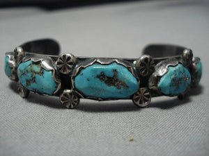 Striking Vintage Native American Navajo Zuni Blue Gem Turquoise Sterling Silver Bracelet Old-Nativo Arts