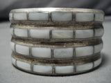 Striking Vintage Native American Zuni Sterling Silver Mother Of Pearl Bracelet Old-Nativo Arts