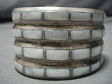 Striking Vintage Native American Zuni Sterling Silver Mother Of Pearl Bracelet Old-Nativo Arts