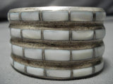Striking Vintage Native American Zuni Sterling Silver Mother Of Pearl Bracelet Old-Nativo Arts