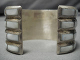Striking Vintage Native American Zuni Sterling Silver Mother Of Pearl Bracelet Old-Nativo Arts